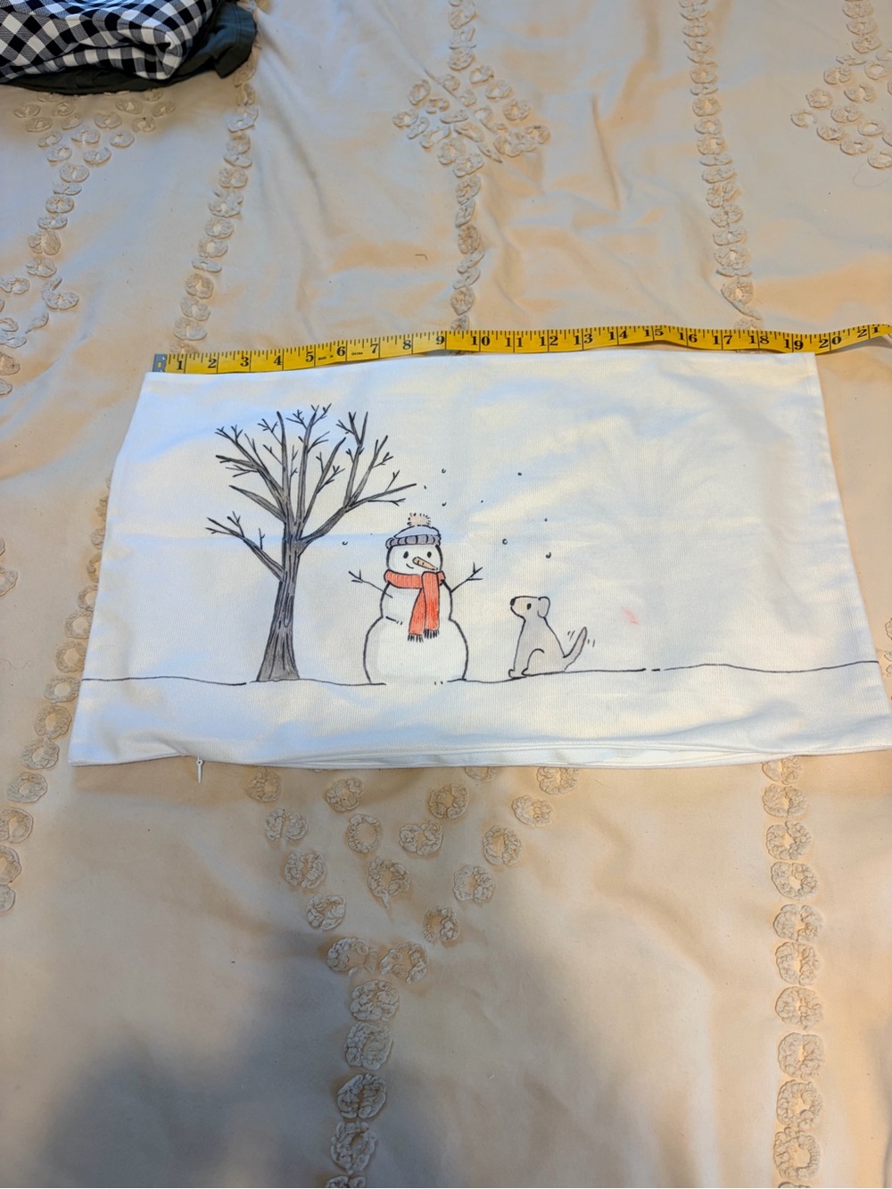 Winter Snowman & Puppy Decorative Pillow Cover | 18” x 12”